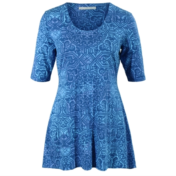 NWOT Peruvian Connection Tilework Tunic 1/2 Sleeve Abstract Top Size XS - Picture 3 of 9